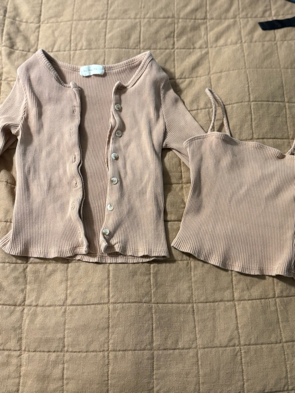 Lane 201 Cream Ribbed Cami + Cardigan Set | XS/S Neutral Matching Set - Picture 3 of 10